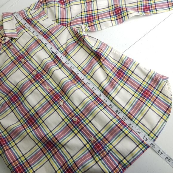 Talbots Petites White Red / Pink Yellow Paid Button Down Size MP - Picture 5 of 7